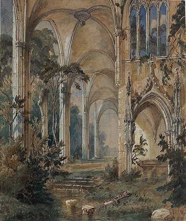 哥特式教堂废墟`Gothic Church Ruin by Carl Blechen