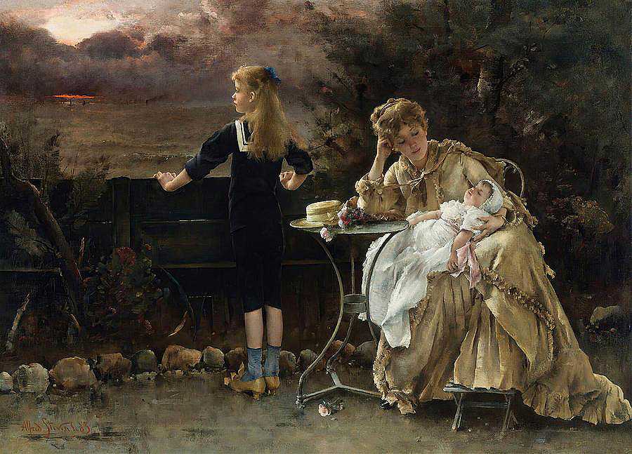 母亲和她的孩子们`Mother and Her Children by Alfred Stevens