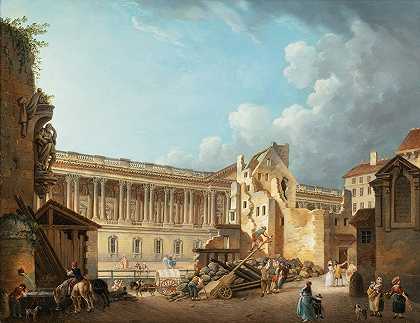 卢浮宫柱廊的清理，在小波旁废墟被拆除期间`The Clearance Of The Louvre Colonnade, During The Demolition Of The Ruins Of The Hôtel Du Petit Bourbon by Pierre-Antoine Demachy