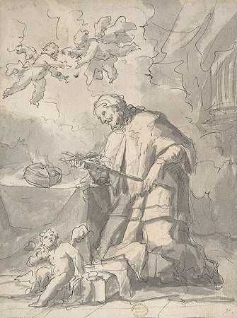 圣约翰·尼波穆森崇拜十字架`Saint John Nepomucen Venerating a Crucifix (1689–1767) by Gaspare Diziani