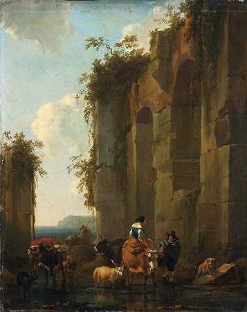 意大利的废墟`Ruins in Italy (1658) by Nicolaes Pietersz. Berchem