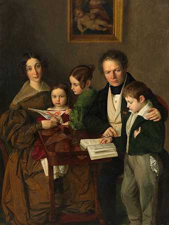 作曲家约翰·巴蒂斯特·甘斯巴赫（1778-1844）及其家人`Der Komponist Johann Baptist Gänsbacher (1778~1844) und seine Familie (around 1838) by Franz Anton Stecher