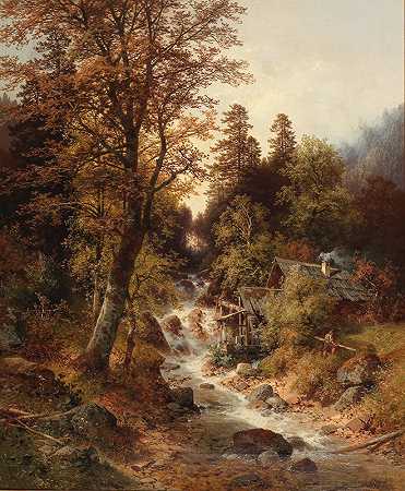 Windischgarsten附近的森林磨坊`Waldmühle bei Windischgarsten (1888) by Carl Hasch