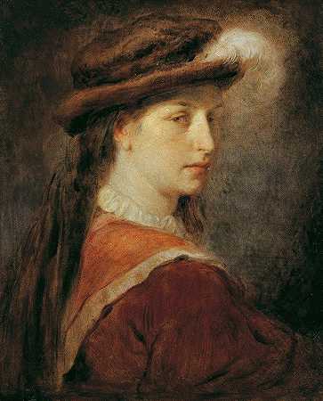 戴羽毛帽的女士`Dame Mit Federhut (1870) by Hans Canon