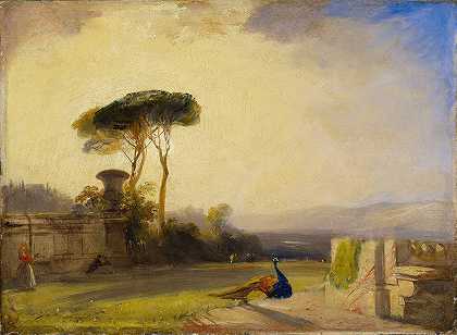 佛罗伦萨附近别墅的视野`View on the Grounds of a Villa near Florence (1826) by Richard Parkes Bonington