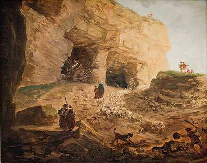 有一群羊的采石场`A Quarry with a Flock of Sheep (1748 – 1808) by Hubert Robert