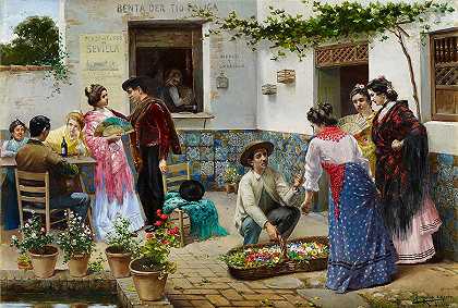 安达卢西亚乡村`Andalusians at the Country Inn by Jose Rico Cejudo