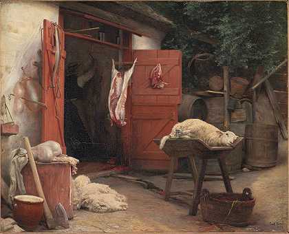 赫勒布克的屠宰场`A Slaughterhouse In Hellebæk (1884) by Carl Bloch