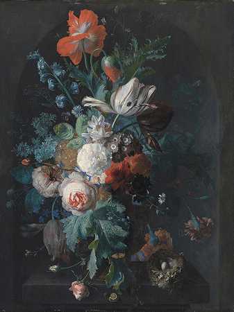 有花的花瓶`A Vase With Flowers (1700 – 1749) by Jan van Huysum