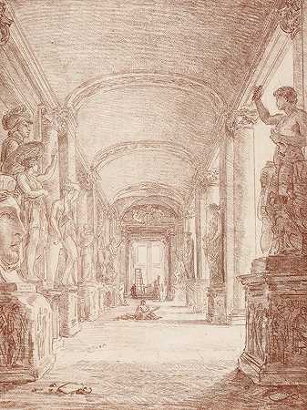 卡皮托林画廊的绘图员`A Draftsman in the Capitoline Gallery (1765) by Hubert Robert