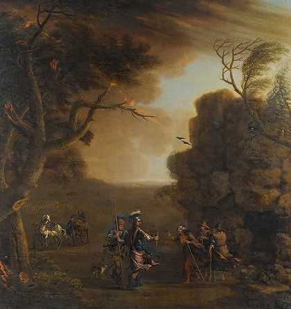 麦克白和班戈和三个女巫`Macbeth And Banquo With The Three Witches (1759) by John Wootton