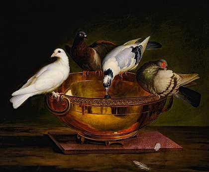 四只鸽子`The Four Doves by Johann Wenzel Peter