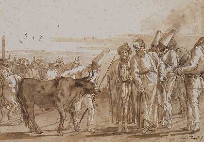 卖牛的小贩`The Cattle Vendor (1790s) by Giovanni Domenico Tiepolo