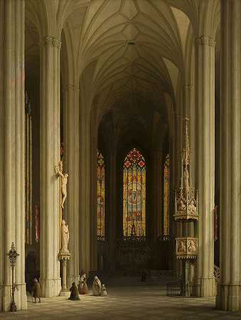 哥特式教堂屋内`Gothic church interior (1844) by Max Emanuel Ainmiller