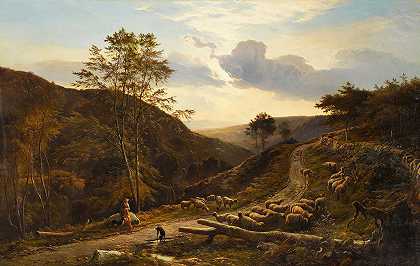 牧羊女休息`The Shepherdess Rest (1869) by Sidney Richard Percy