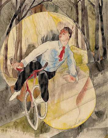在杂耍中，骑自行车的人`In Vaudeville, The Bicycle Rider by Charles Demuth