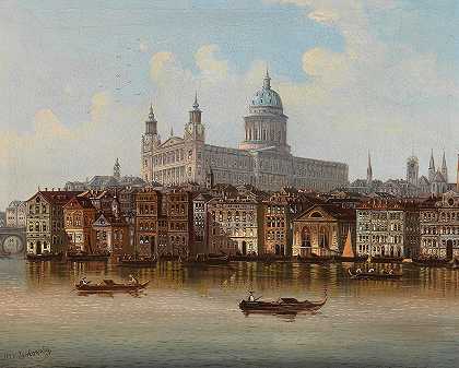 Capriccio，伦敦圣保罗大教堂景观`Capriccio, a view of St. Paul’s Cathedral, London by Johann Wilhelm Jankowsky