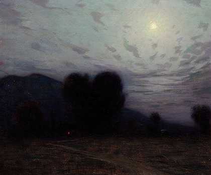 月光下的风景`Moonlit Landscape by Birge Harrison