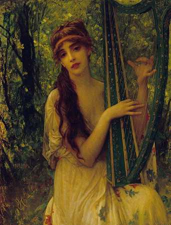 音乐（阿加特·卡尔默）`La musique (Agathe Calmel) (1882) by Ernest Hébert