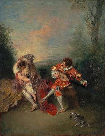 惊喜`La Surprise (1718–1719) by Jean-Antoine Watteau