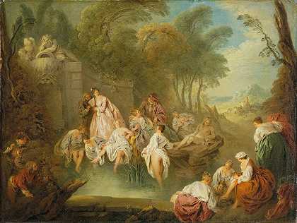 公园里的沐浴派对`Bathing Party in a Park (c. 1730) by Jean-Baptiste Pater