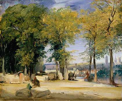 鲁昂附近的景色`View near Rouen (ca. 1825) by Richard Parkes Bonington
