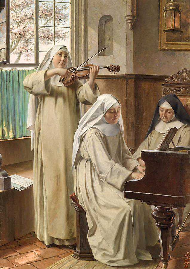 回廊里的音乐`Music in the Cloister by August Wilhelm Roesler