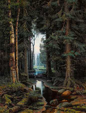 森林溪流`Forest Stream by Vladimir Bondarenko