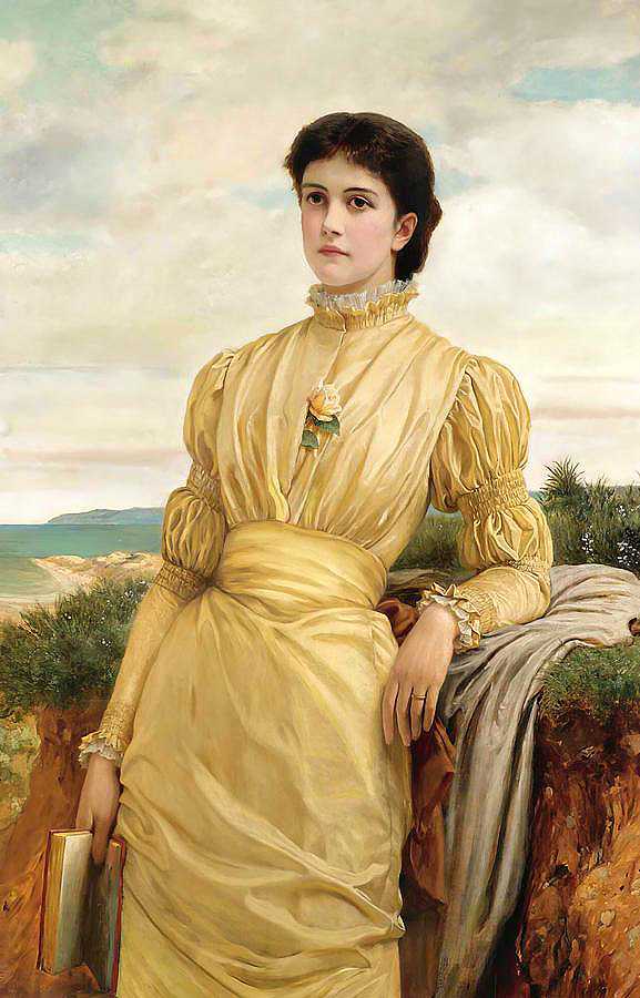 穿黄色连衣裙的女士`The Lady in the Yellow Dress by Charles Edward Perugini