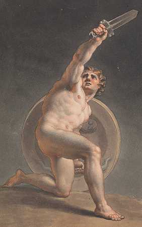 男性裸体的研究`Study of a Male Nude by Edward Francis Burney