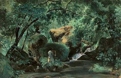 森林屋内与画家Civita Castellan`Forest Interior with a Painter, Civita Castellan by Andre Giroux