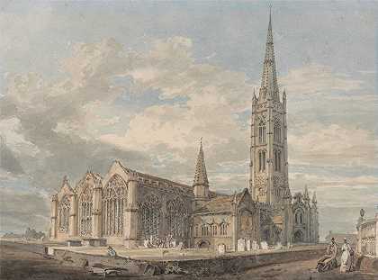 林肯郡格兰瑟姆教堂东北景观`North East View of Grantham Church, Lincolnshire (ca. 1797) by Joseph Mallord William Turner