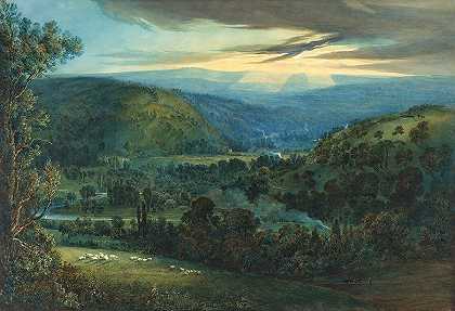 德文谷的黎明`Dawn in the Valley of Devon by William Turner of Oxford