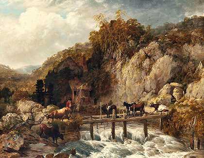 恩伯雷·米尔，德文郡陶河`Umberleigh Mill, River Taw, Devon by Thomas Sidney Cooper