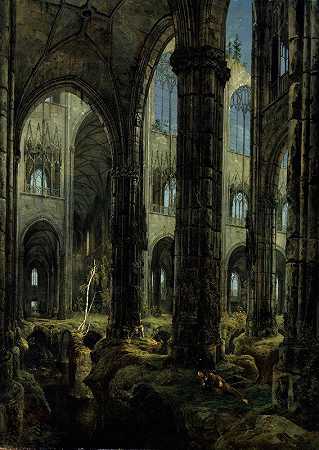 哥特式教堂遗址`Gothic Church Ruins by Carl Blechen
