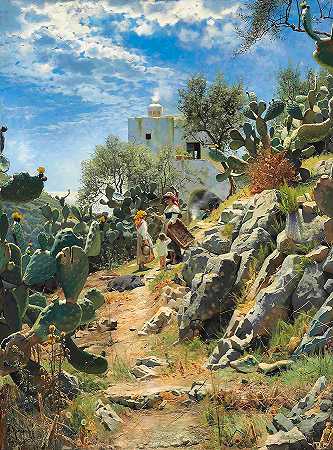 中午在卡普里的仙人掌种植园`At Noon on a Cactus Plantation in Capri by Peder Mork