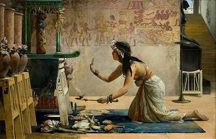 埃及猫的祭礼`The Obsequies of An Egyptian Cat (1886) by John Reinhard Weguelin