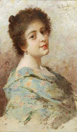 一位年轻女子的肖像`Portrait of a young woman by Charles Landelle