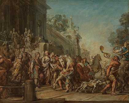 迪多和埃涅阿斯出发去打猎`The Departure of Dido and Aeneas for the Hunt (1772~1774) by Jean Bernard Restout