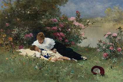 在花丛中休息`At Rest Among The Flowers by Ferdinand Heilbuth
