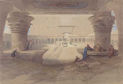 在上埃及埃德夫神庙的门廊下`From under the Portico of the Temple of Edfu, Upper Egypt by David Roberts