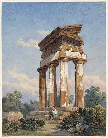 阿格里根托的一座寺庙废墟`A Temple Ruin in Agrigento (c. 1825) by Carl Wilhelm Götzloff