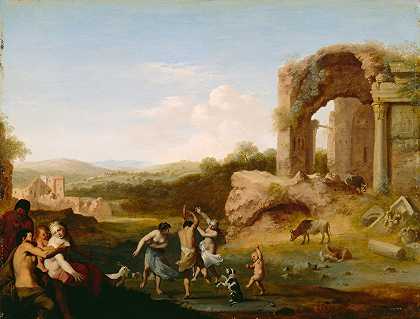 在废墟附近跳舞的人影`Figures Dancing near a Ruin (ca. 1624) by Cornelis Van Poelenburch