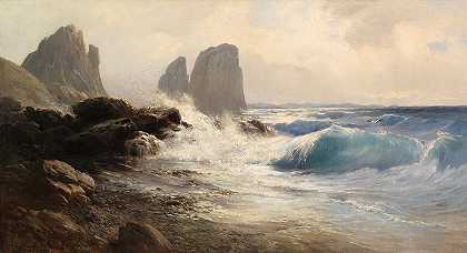 法拉利奥尼号在卡普里海岸附近触礁`Die Faraglioni~Felsen vor der Küste von Capri (1874) by Edward Theodore Compton
