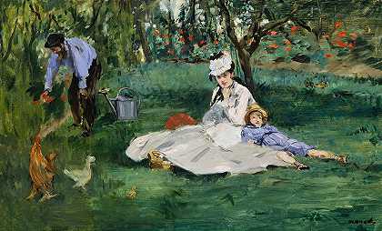 莫奈一家在阿金泰尔的花园里`The Monet Family in their Garden at Argenteuil by Edouard Manet