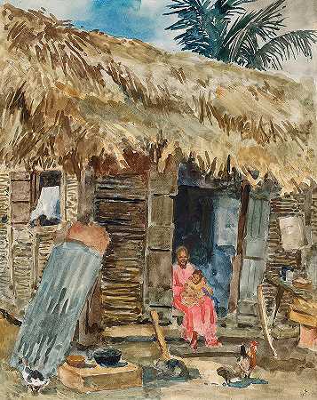 特立尼达的小屋`Hut in Trinidad by George Overbury
