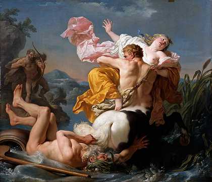 半人马尼索斯绑架德亚涅拉`The Abduction Of Deianeira By The Centaur Nessus (1755) by Louis-Jean-François Lagrenée