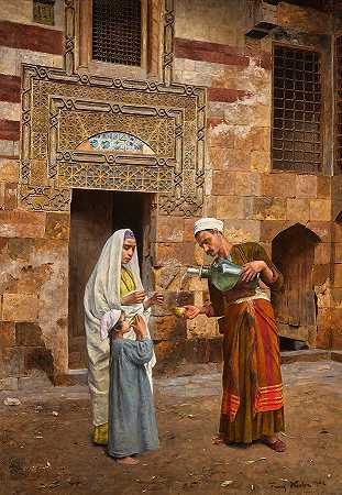 开罗的卖水者`The Water Seller, Cairo by Franz Xaver Kosler