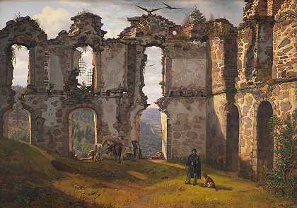 瑞典Jönköping附近的Brahehus遗址`The Ruins of Brahehus near Jönköping, Sweden (1832) by Frederik Sødring