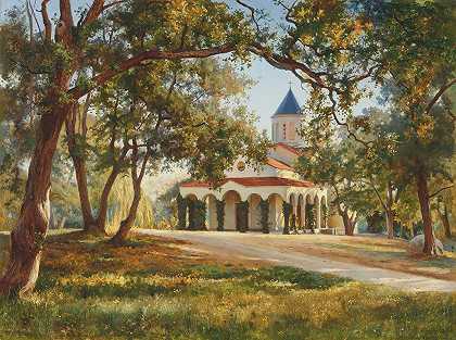 克里米亚奥兰达圣母代祷教会`Church Of The Intercession Of Our Lady, Oreanda, Crimea (1896) by Iosif Evstafevich Krachkovsky